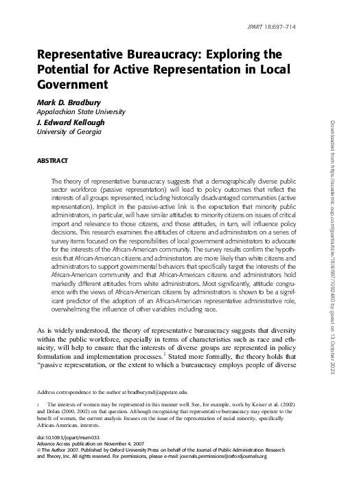 (PDF) Representative Bureaucracy: Exploring the Potential for Active ...