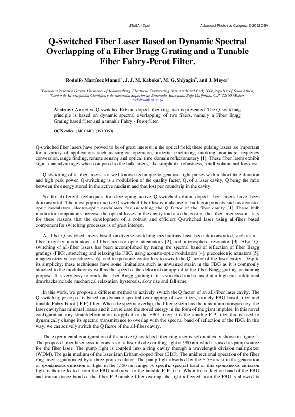 (PDF) Q-Switched Fiber Laser Based on Dynamic Spectral Overlapping of a ...
