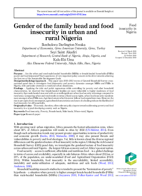 (PDF) Gender of the family head and food insecurity in urban and rural ...