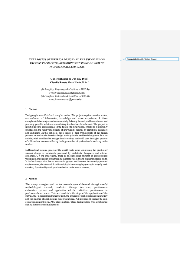 (PDF) The Process of Interior Design and the Use of Human Factors in ...