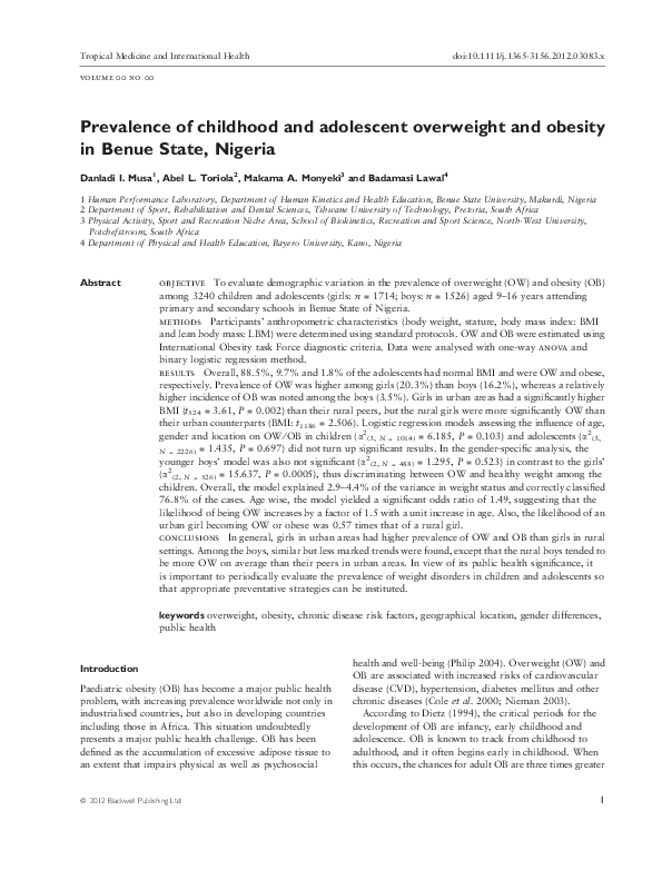 (PDF) Prevalence of childhood and adolescent overweight and obesity in ...
