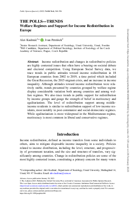 (PDF) Welfare Regimes and Support for Income Redistribution in Europe