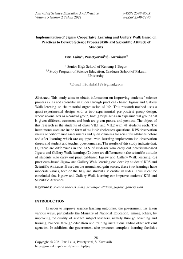 (PDF) Implementation Of Jigsaw Coopertaive Learning And Gallery Walk ...