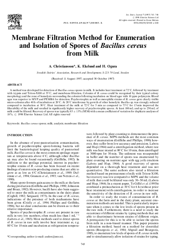 (PDF) Membrane filtration method for enumeration and isolation of ...