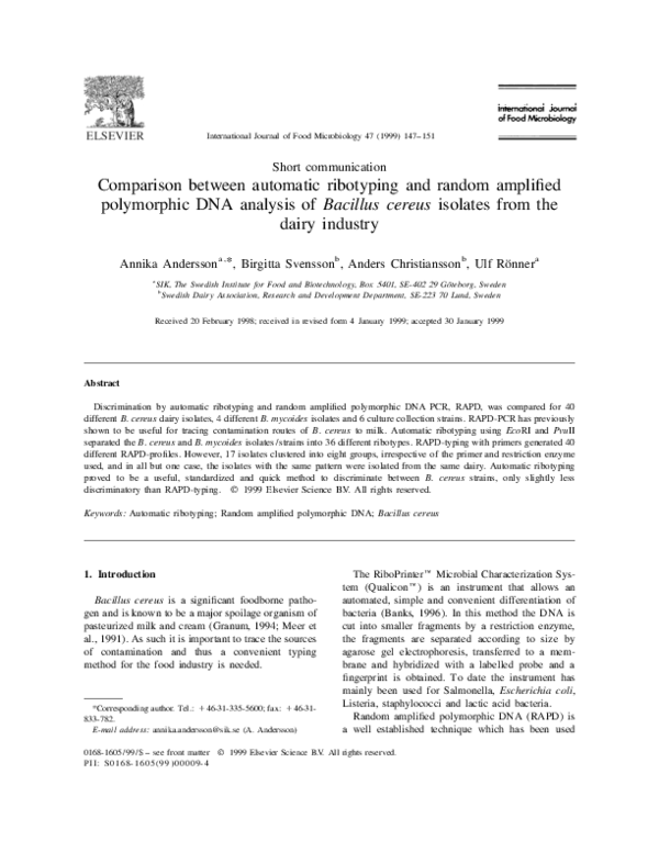 (PDF) Comparison between automatic ribotyping and random amplified ...