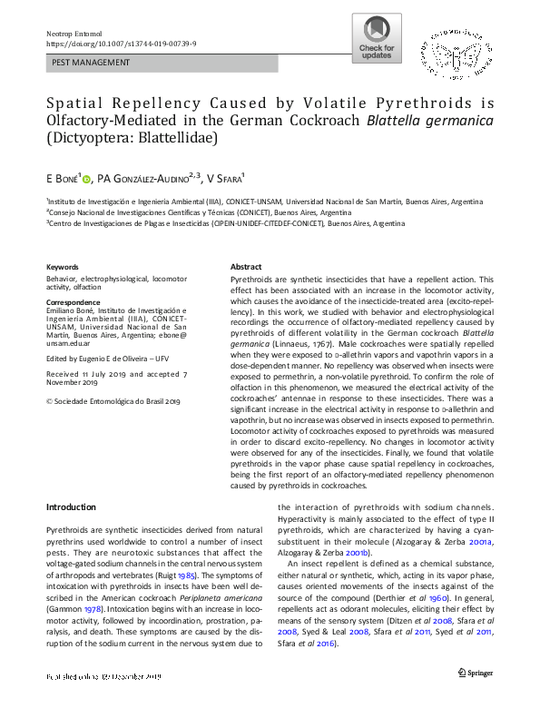 (PDF) Spatial Repellency Caused by Volatile Pyrethroids is Olfactory ...