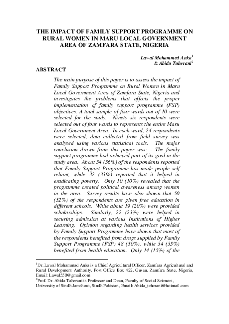 (PDF) The Impact of Family Support Programme on Rural Women in Maru ...