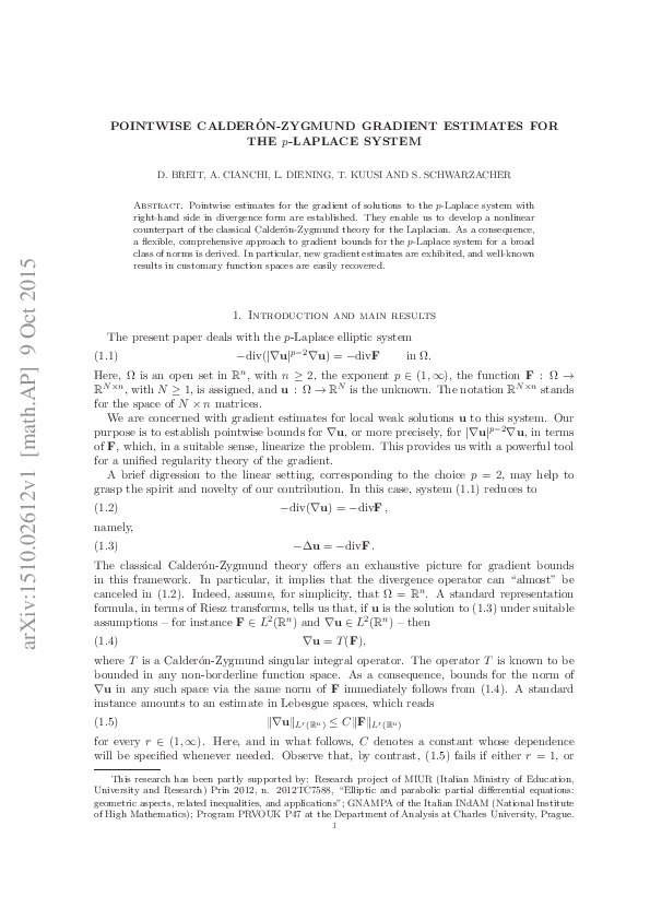 (PDF) Pointwise Calder\'on-Zygmund gradient estimates for the $p ...
