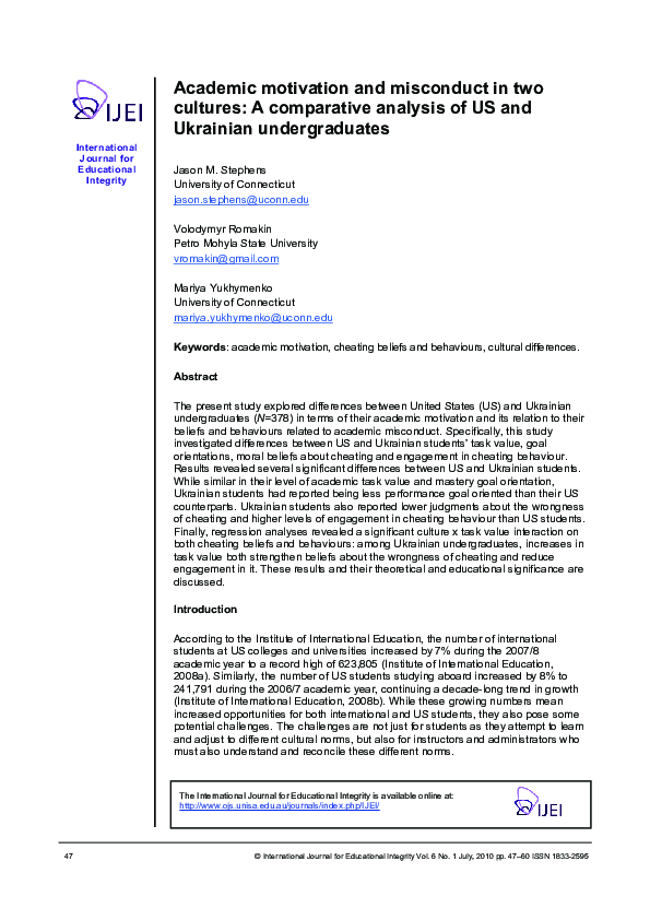 (PDF) Academic motivation and misconduct in two cultures: A comparative ...