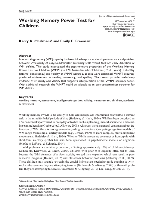 (PDF) Working Memory Power Test for Children