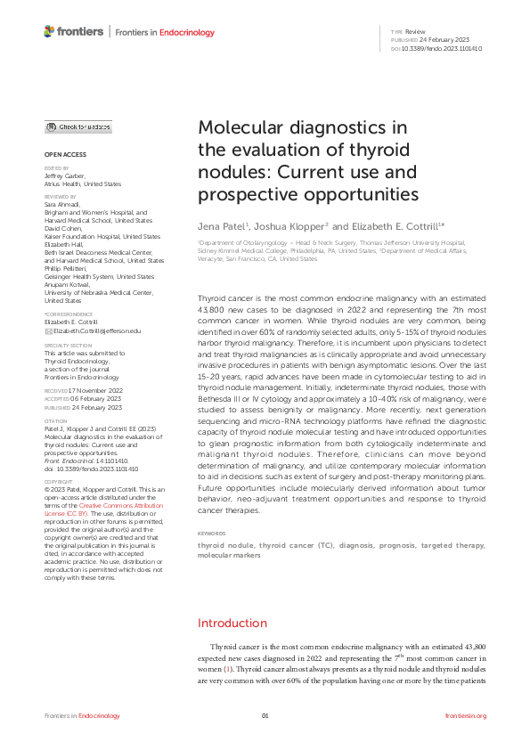 (PDF) Molecular diagnostics in the evaluation of thyroid nodules ...