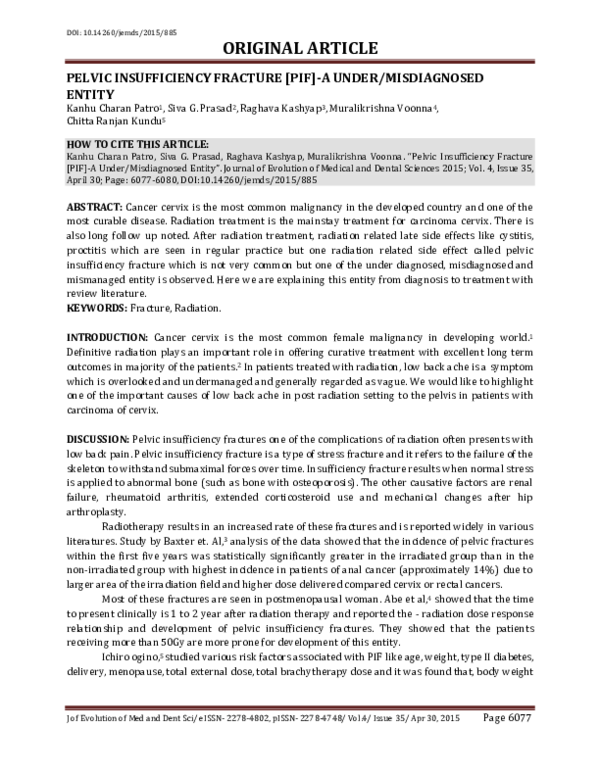 (PDF) Pelvic Insufficiency Fracture [Pif] - a Under/Misdiagnosed Entity