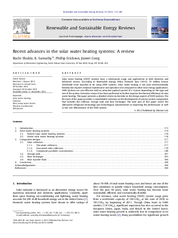 (PDF) Recent advances in the solar water heating systems: A review