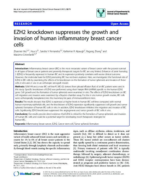 (PDF) EZH2 knockdown suppresses the growth and invasion of human ...