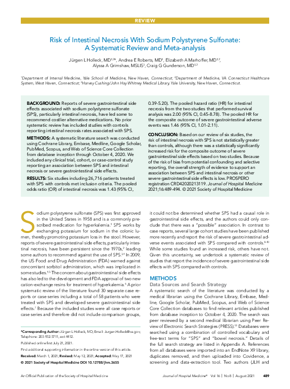 (PDF) Risk of Intestinal Necrosis With Sodium Polystyrene Sulfonate: A ...