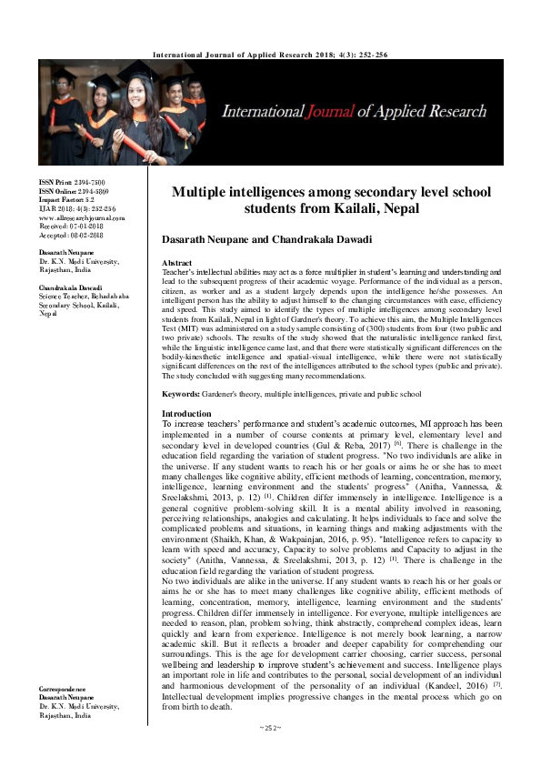 (PDF) Multiple intelligences among secondary level school students from ...