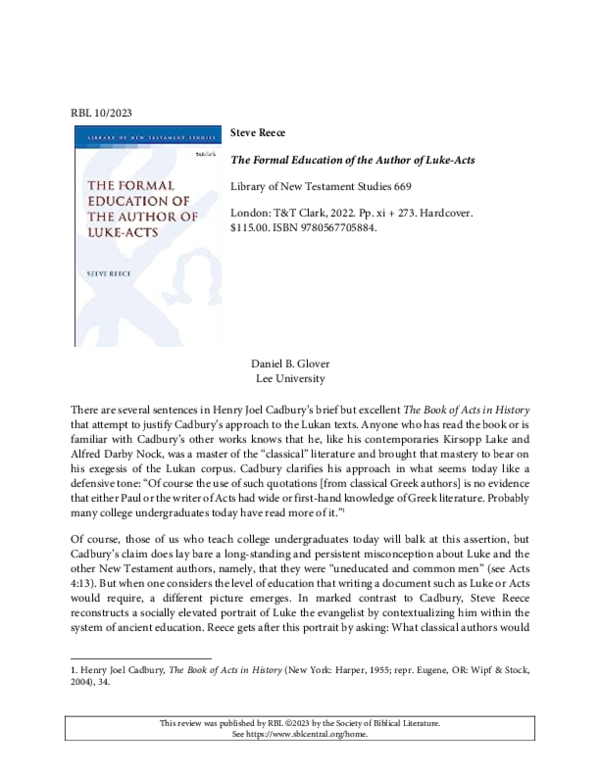 (PDF) Review of The Formal Education of the Author of Luke-Acts by ...