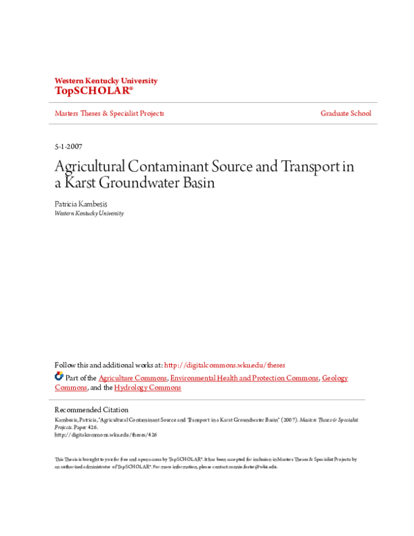 (PDF) Agricultural Contaminant Source and Transport in a Karst ...