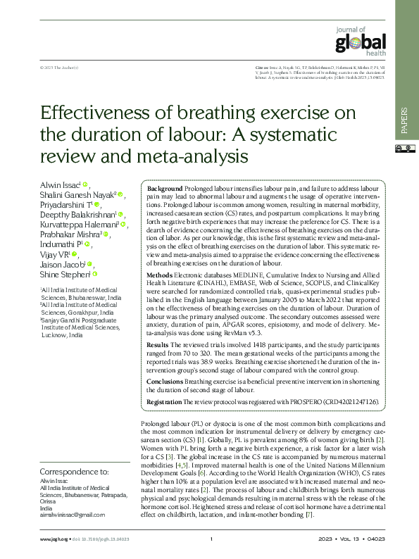 (PDF) Effectiveness of breathing exercise on the duration of labour: A ...