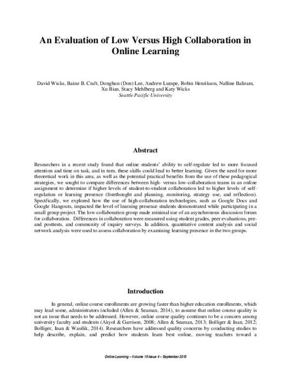 (PDF) An Evaluation of Low Versus High-Collaboration in Online Learning