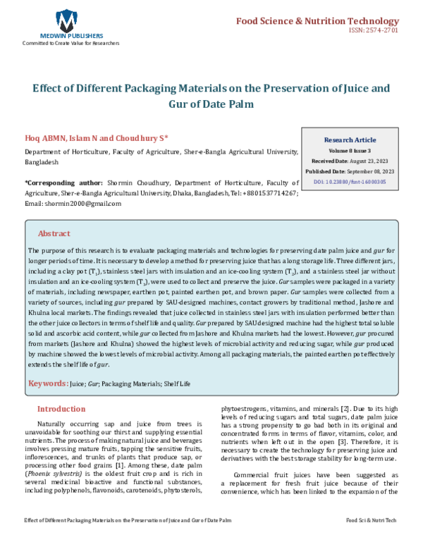 (PDF) Effect of Different Packaging Materials on the Preservation of ...
