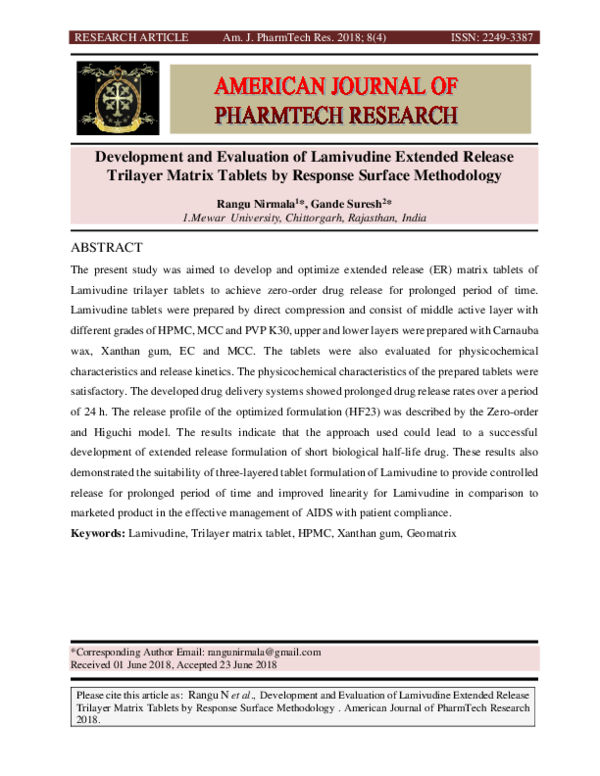 (PDF) Development and Evaluation of Lamivudine Extended Release ...