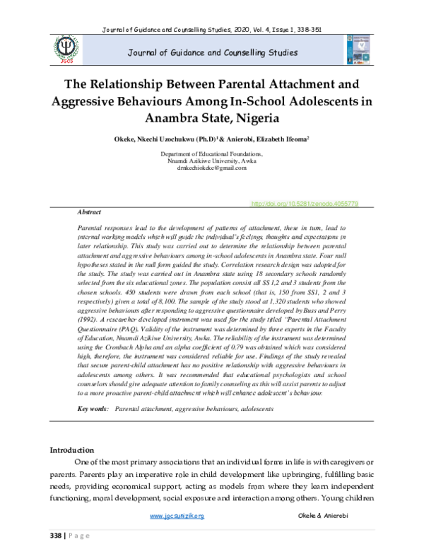 (PDF) The Relationship Between Parental Attachment and Aggressive ...