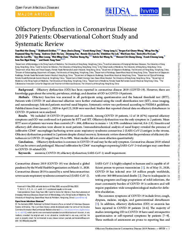 (PDF) Olfactory Dysfunction in Coronavirus Disease 2019 Patients ...