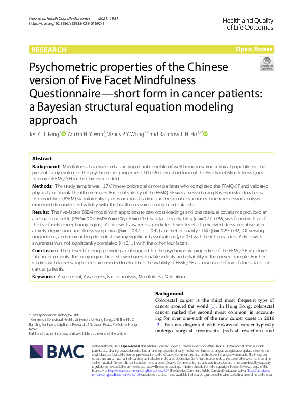 (PDF) Psychometric properties of the Chinese version of Five Facet ...
