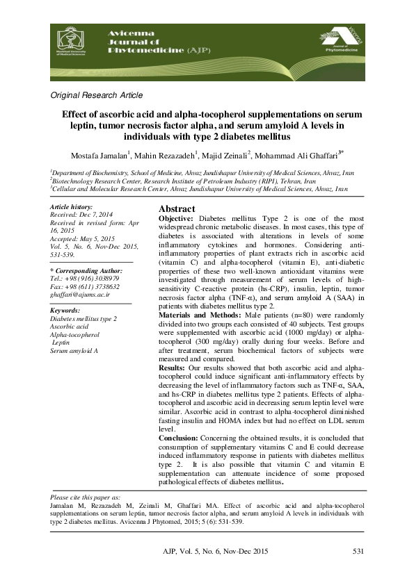 (PDF) Effect of ascorbic acid and alpha-tocopherol supplementations on ...