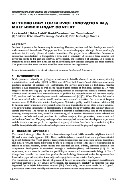 (PDF) Methodology for service innovation in a Multi-Disciplinary context