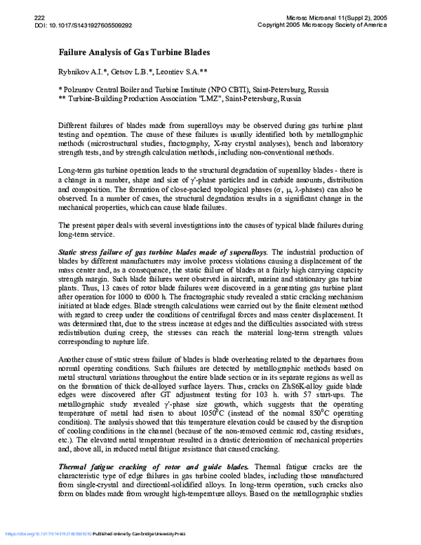 (PDF) Failure Analysis of Gas Turbine Blades