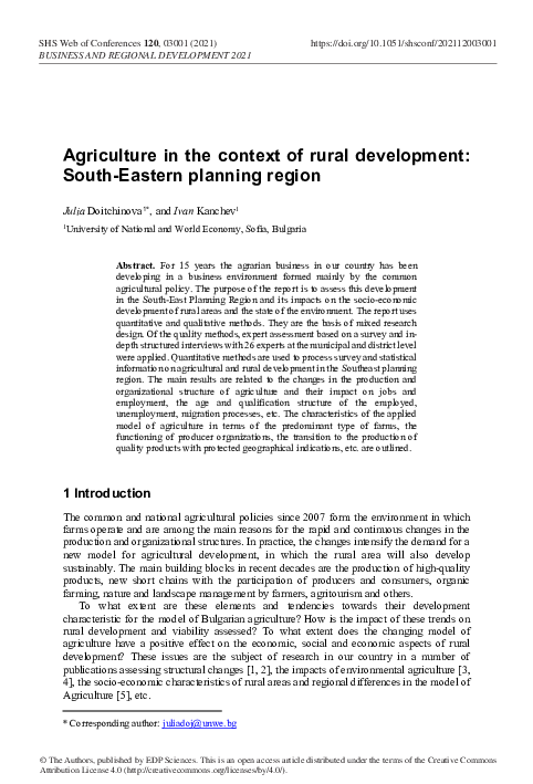 (PDF) Agriculture in the context of rural development: South-Eastern ...