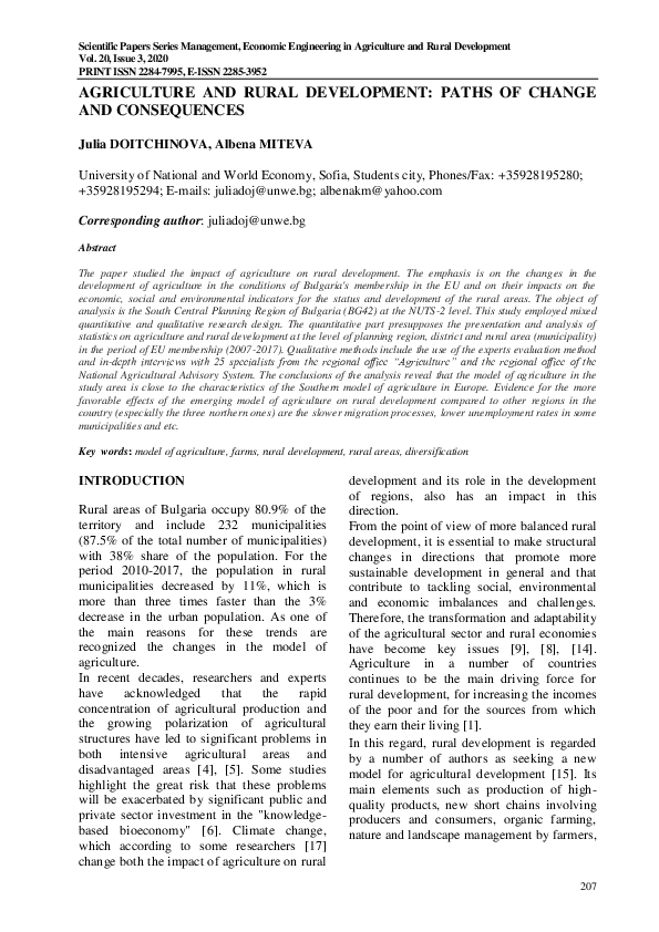 (PDF) Agriculture and rural development: paths of change and consequences