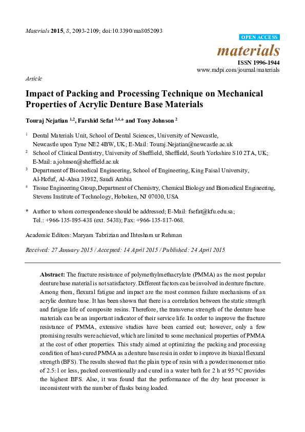 (PDF) Impact of Packing and Processing Technique on Mechanical ...