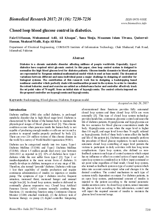 (PDF) Closed loop blood glucose control in diabetics