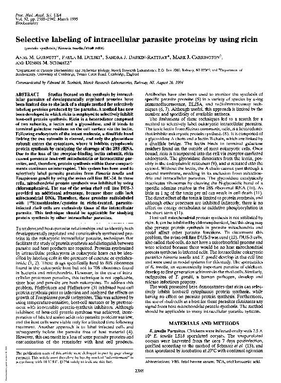 (PDF) Selective labeling of intracellular parasite proteins by using ricin