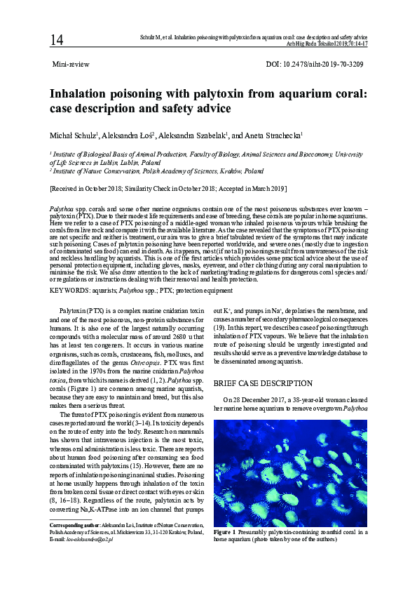 Curated visual reference: Coral Essence Toxicity In Cats Reference: Pdf Inhalation Poisoning With Palytoxin From Aquarium Coral Case