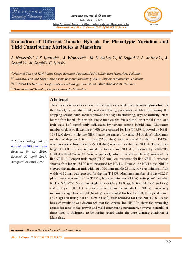 (PDF) Evaluation of Different Tomato Hybrids for Phenotypic Variation ...