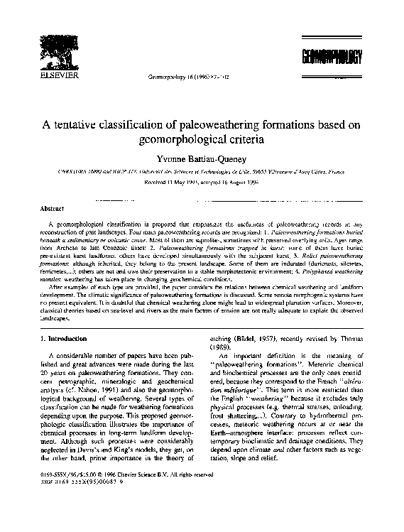 (PDF) A tentative classification of paleoweathering formations based on ...