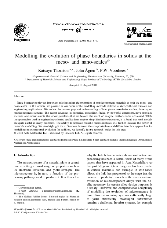 (PDF) Modelling the evolution of phase boundaries in solids at the meso ...