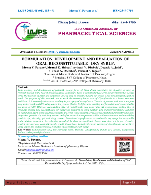 (PDF) Formulation, Development and Evaluation of Oral Reconstitutable ...