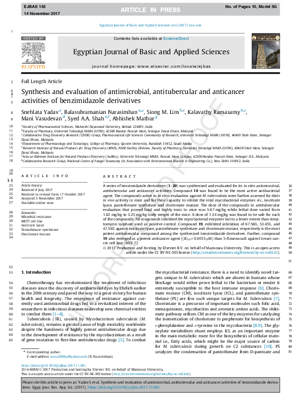 (PDF) Synthesis and evaluation of antimicrobial, antitubercular and ...