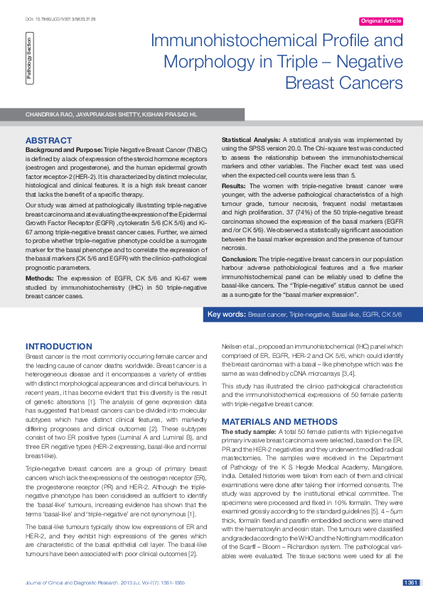 (PDF) Immunohistochemical Profile and Morphology in Triple – Negative ...