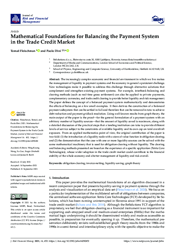 (PDF) Mathematical Foundations for Balancing the Payment System in the ...