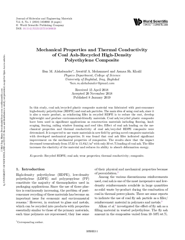 (PDF) Mechanical Properties and Thermal Conductivity of Coal Ash ...