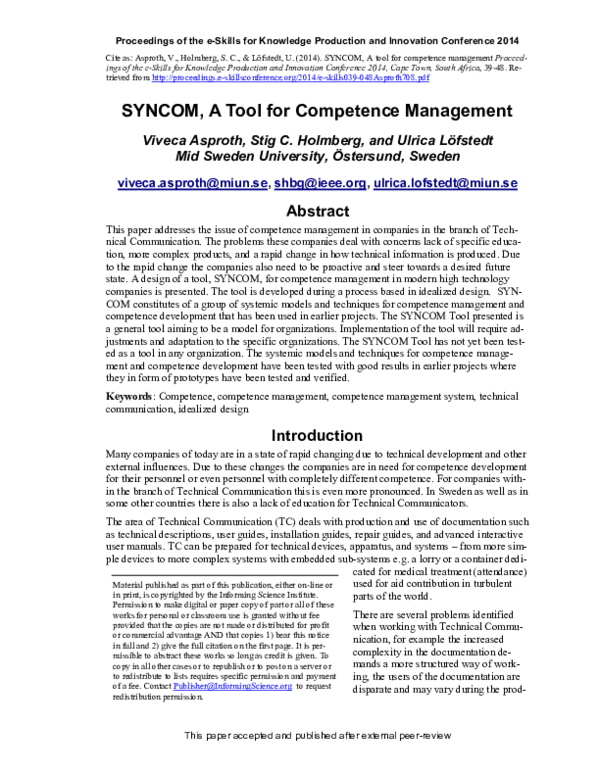 (PDF) SYNCOM, A Tool for Competence Management