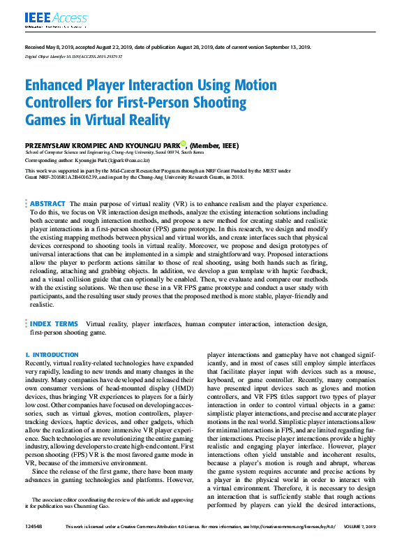 (PDF) Enhanced player interaction using motion controllers for VR FPS