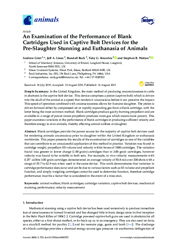 (PDF) An Examination of the Performance of Blank Cartridges Used in