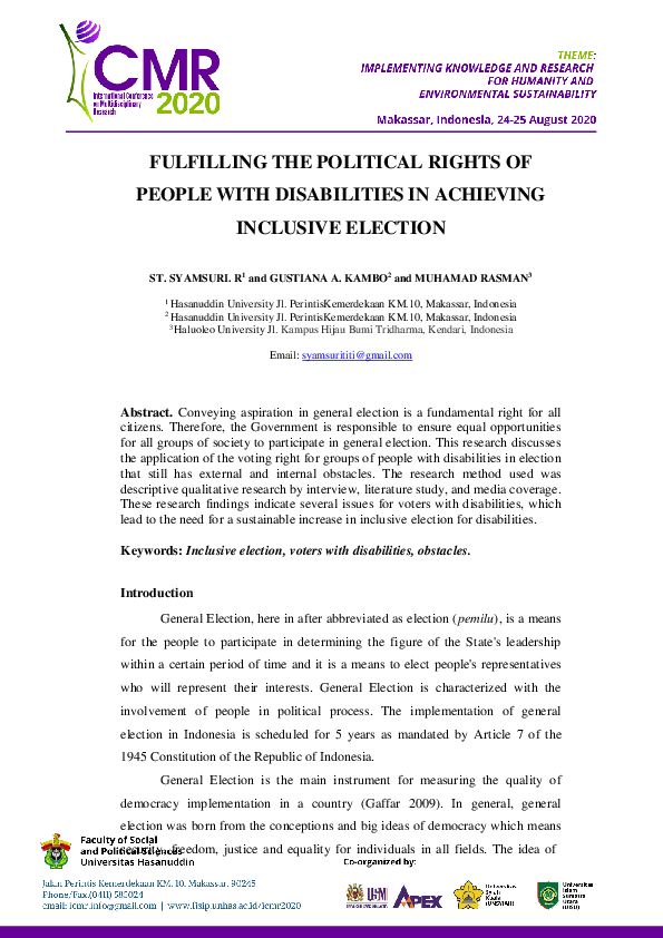 (PDF) FULFILLING THE POLITICAL RIGHTS OF PEOPLE WITH DISABILITIES IN ...